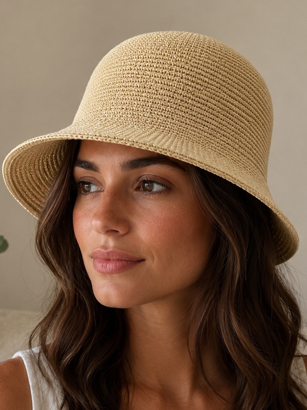 Classic Women's Wide-Brim Straw Sun Hat Natural size M-L